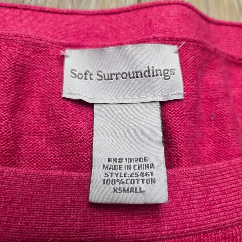 Soft Surroundings pink sweater pink with button details 3/4 sleeve cotton xs